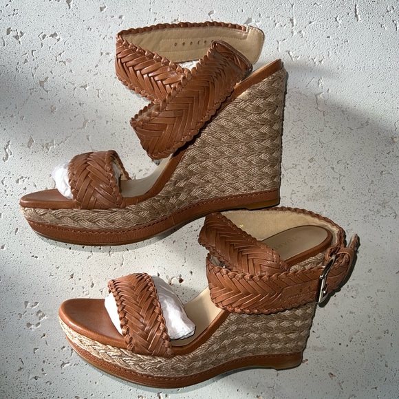 STUART WEITZMAN Elixir Wedge Sandals in Adobe Vecchio Nappa Leather (Size 10) - Picture 5 of 9